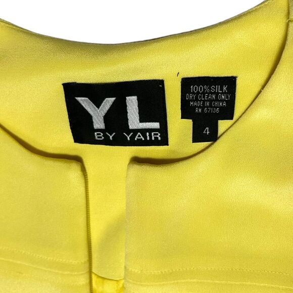 Vintage 100% Silk YL by Yair Yellow Mini Dress Short Sleeve Dress Vneck Zip Up - Picture 2 of 9